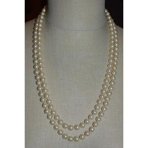 VENDOME Faux Glass Pearl Clear Rhinestone Wedding Dual Strand Necklace Vintage